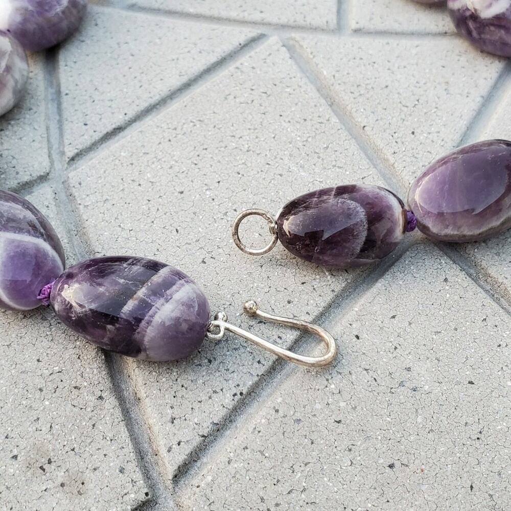MMA BMCo Sterling Silver Polished Chevron Amethyst Nugget Statement Necklace - Picture 7 of 11